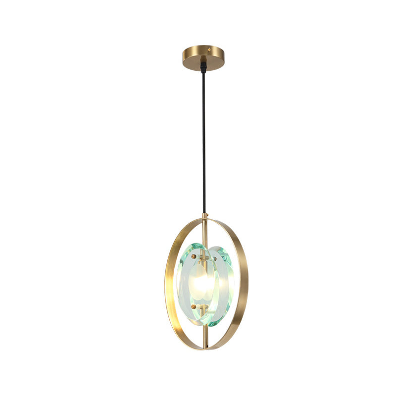 Gold Oval Frame Pendant Ceiling Light Contemporary 1 Head Metal Hanging Light Fixture with Clear Crystal Shade Clearhalo 'Ceiling Lights' 'Modern Pendants' 'Modern' 'Pendant Lights' 'Pendants' Lighting' 257356