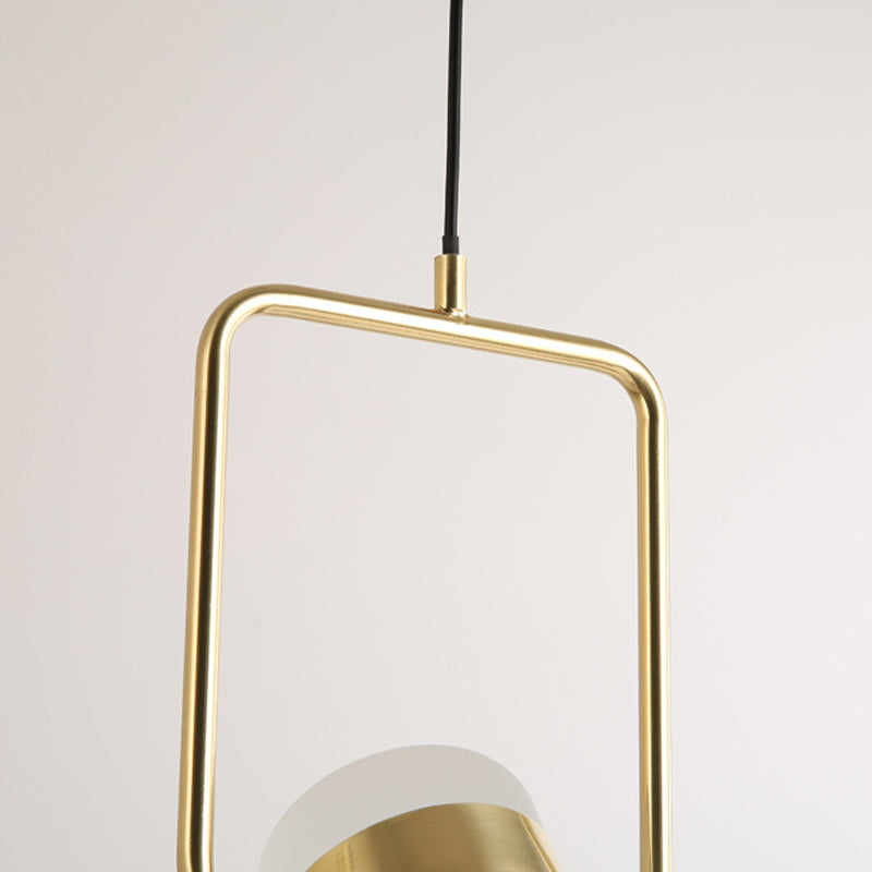 Square Frame Pendant Ceiling Light Modern Metal 1 Head Gold Hanging Light Kit with Cylinder White Glass Shade Clearhalo 'Ceiling Lights' 'Modern Pendants' 'Modern' 'Pendant Lights' 'Pendants' Lighting' 257383