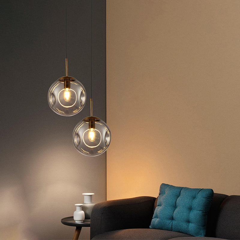 Globe Pendant Light Simple Style Smoke Gray Dimpled Glass 1 Head Hanging Lamp Kit Clearhalo 'Ceiling Lights' 'Glass shade' 'Glass' 'Modern Pendants' 'Modern' 'Pendant Lights' 'Pendants' Lighting' 257419