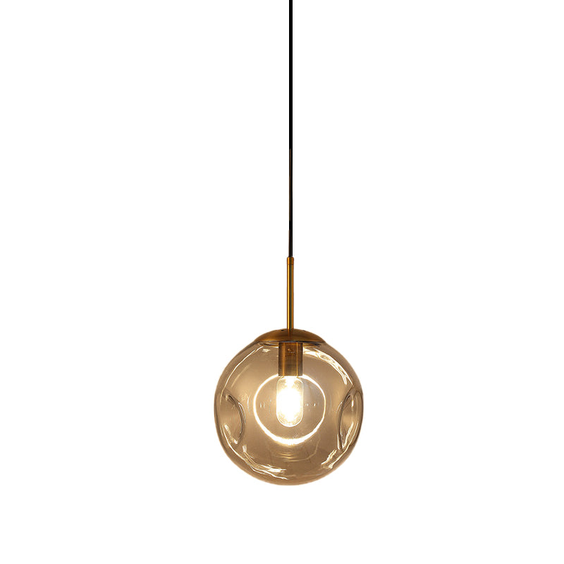 Globe Pendant Light Simple Style Smoke Gray Dimpled Glass 1 Head Hanging Lamp Kit Clearhalo 'Ceiling Lights' 'Glass shade' 'Glass' 'Modern Pendants' 'Modern' 'Pendant Lights' 'Pendants' Lighting' 257420