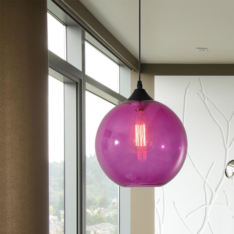 Globe Pendant Ceiling Light Macaron Clear/Coffee/Red Glass 1 Head Dining Room Hanging Lamp kit Purple Clearhalo 'Ceiling Lights' 'Glass shade' 'Glass' 'Modern Pendants' 'Modern' 'Pendant Lights' 'Pendants' Lighting' 257466