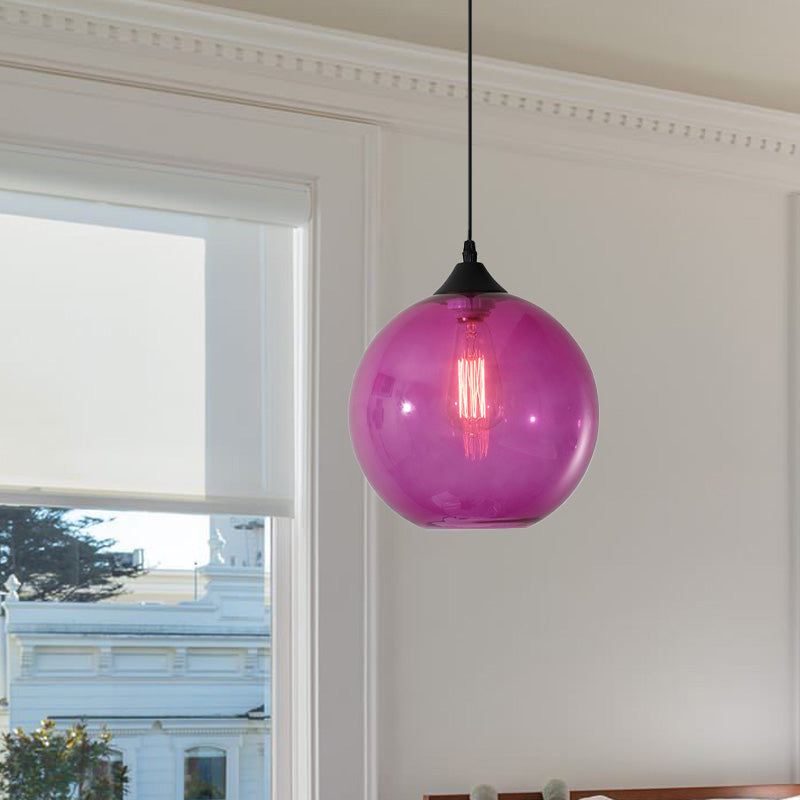 Globe Pendant Ceiling Light Macaron Clear/Coffee/Red Glass 1 Head Dining Room Hanging Lamp kit Clearhalo 'Ceiling Lights' 'Glass shade' 'Glass' 'Modern Pendants' 'Modern' 'Pendant Lights' 'Pendants' Lighting' 257467