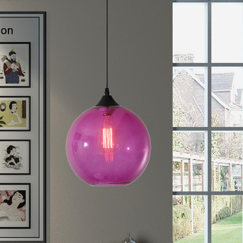 Globe Pendant Ceiling Light Macaron Clear/Coffee/Red Glass 1 Head Dining Room Hanging Lamp kit Clearhalo 'Ceiling Lights' 'Glass shade' 'Glass' 'Modern Pendants' 'Modern' 'Pendant Lights' 'Pendants' Lighting' 257468