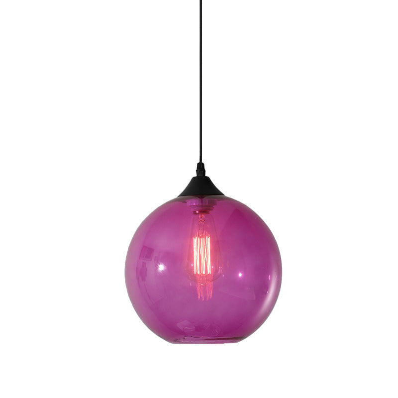 Globe Pendant Ceiling Light Macaron Clear/Coffee/Red Glass 1 Head Dining Room Hanging Lamp kit Clearhalo 'Ceiling Lights' 'Glass shade' 'Glass' 'Modern Pendants' 'Modern' 'Pendant Lights' 'Pendants' Lighting' 257470