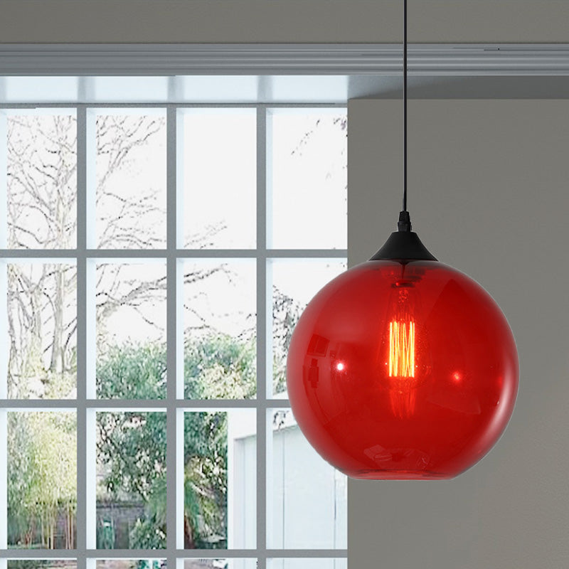 Globe Pendant Ceiling Light Macaron Clear/Coffee/Red Glass 1 Head Dining Room Hanging Lamp kit Red Clearhalo 'Ceiling Lights' 'Glass shade' 'Glass' 'Modern Pendants' 'Modern' 'Pendant Lights' 'Pendants' Lighting' 257471