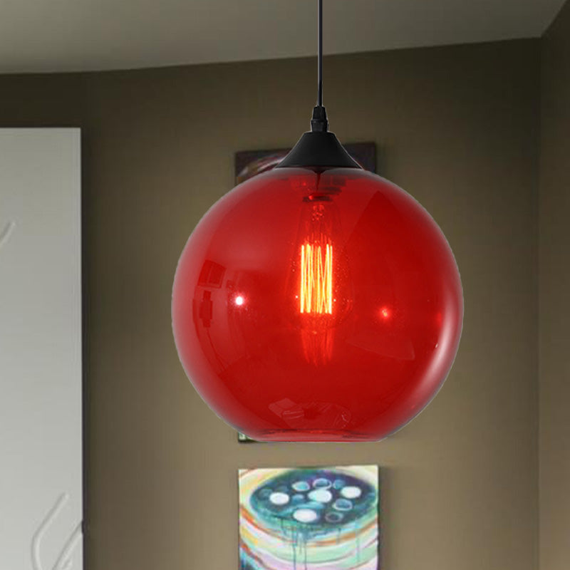 Globe Pendant Ceiling Light Macaron Clear/Coffee/Red Glass 1 Head Dining Room Hanging Lamp kit Clearhalo 'Ceiling Lights' 'Glass shade' 'Glass' 'Modern Pendants' 'Modern' 'Pendant Lights' 'Pendants' Lighting' 257472