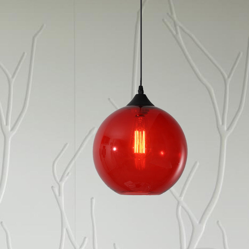 Globe Pendant Ceiling Light Macaron Clear/Coffee/Red Glass 1 Head Dining Room Hanging Lamp kit Clearhalo 'Ceiling Lights' 'Glass shade' 'Glass' 'Modern Pendants' 'Modern' 'Pendant Lights' 'Pendants' Lighting' 257473