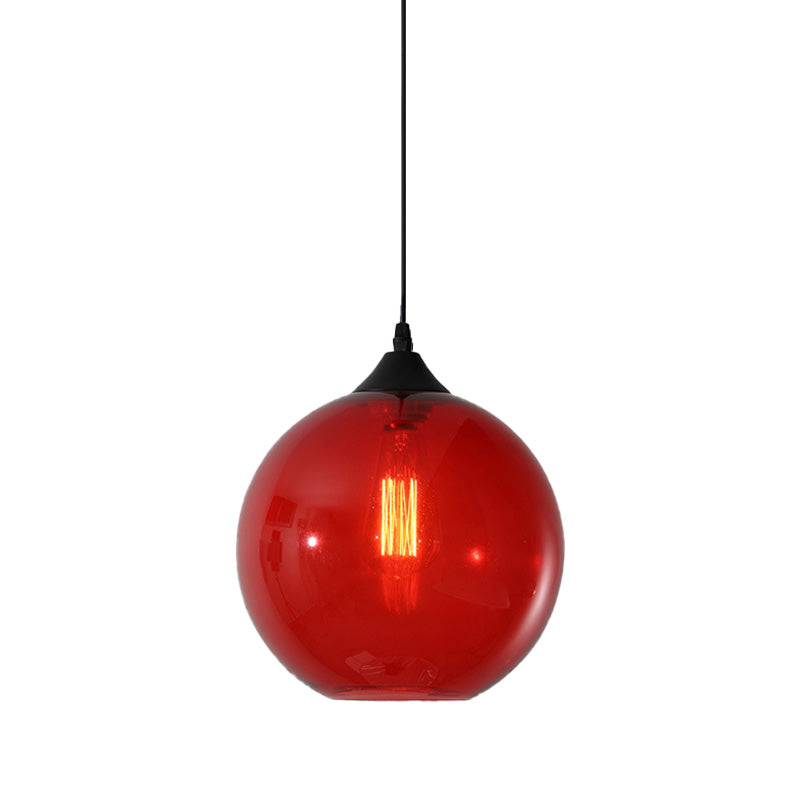 Globe Pendant Ceiling Light Macaron Clear/Coffee/Red Glass 1 Head Dining Room Hanging Lamp kit Clearhalo 'Ceiling Lights' 'Glass shade' 'Glass' 'Modern Pendants' 'Modern' 'Pendant Lights' 'Pendants' Lighting' 257475