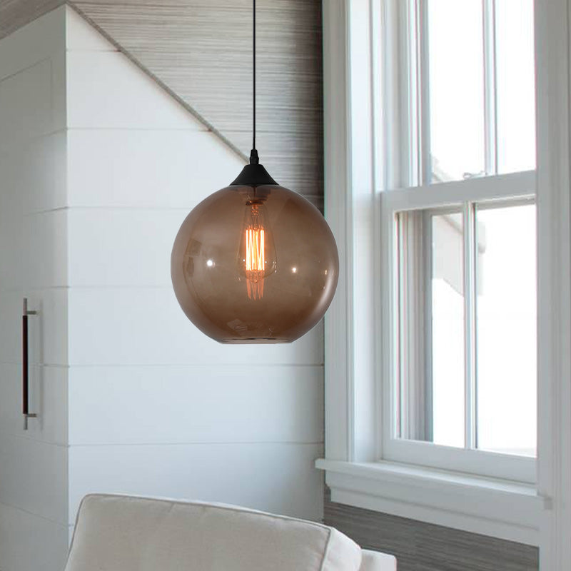 Globe Pendant Ceiling Light Macaron Clear/Coffee/Red Glass 1 Head Dining Room Hanging Lamp kit Clearhalo 'Ceiling Lights' 'Glass shade' 'Glass' 'Modern Pendants' 'Modern' 'Pendant Lights' 'Pendants' Lighting' 257477