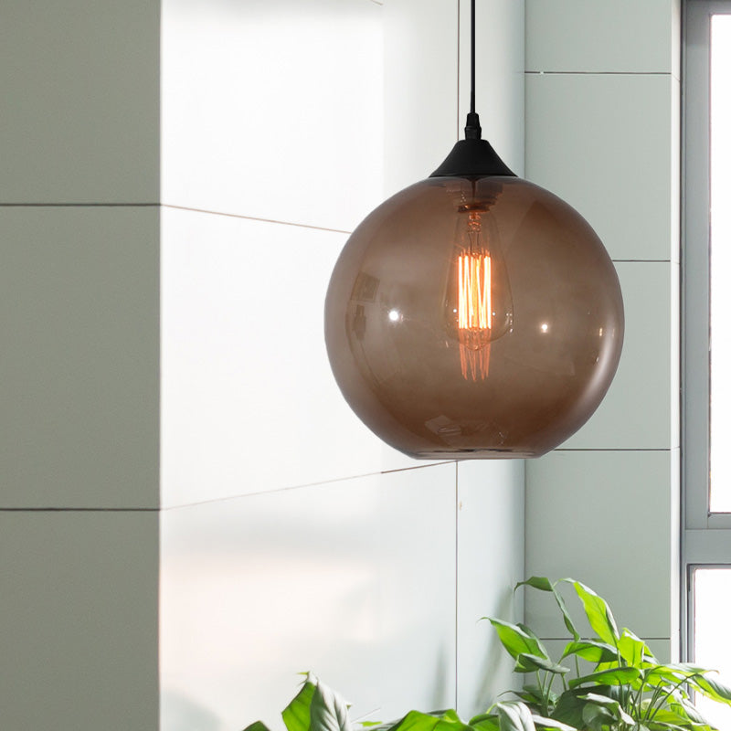 Globe Pendant Ceiling Light Macaron Clear/Coffee/Red Glass 1 Head Dining Room Hanging Lamp kit Clearhalo 'Ceiling Lights' 'Glass shade' 'Glass' 'Modern Pendants' 'Modern' 'Pendant Lights' 'Pendants' Lighting' 257478