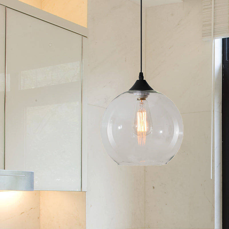 Globe Pendant Ceiling Light Macaron Clear/Coffee/Red Glass 1 Head Dining Room Hanging Lamp kit Clearhalo 'Ceiling Lights' 'Glass shade' 'Glass' 'Modern Pendants' 'Modern' 'Pendant Lights' 'Pendants' Lighting' 257482