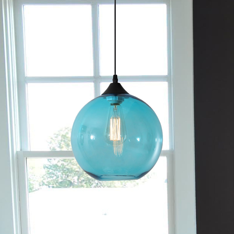 Globe Pendant Ceiling Light Macaron Clear/Coffee/Red Glass 1 Head Dining Room Hanging Lamp kit Sky Blue Clearhalo 'Ceiling Lights' 'Glass shade' 'Glass' 'Modern Pendants' 'Modern' 'Pendant Lights' 'Pendants' Lighting' 257487