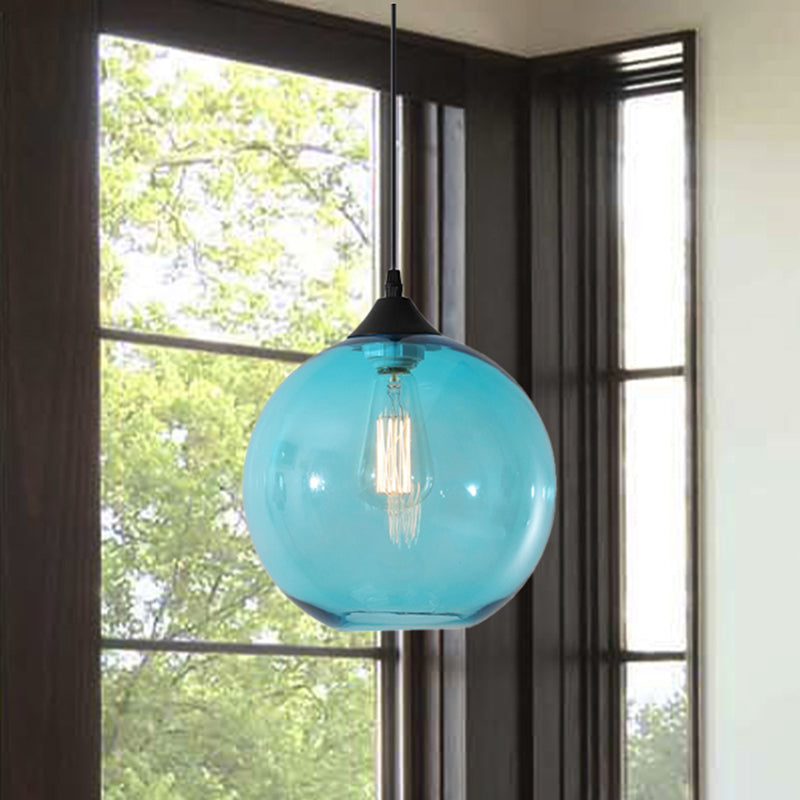 Globe Pendant Ceiling Light Macaron Clear/Coffee/Red Glass 1 Head Dining Room Hanging Lamp kit Clearhalo 'Ceiling Lights' 'Glass shade' 'Glass' 'Modern Pendants' 'Modern' 'Pendant Lights' 'Pendants' Lighting' 257488