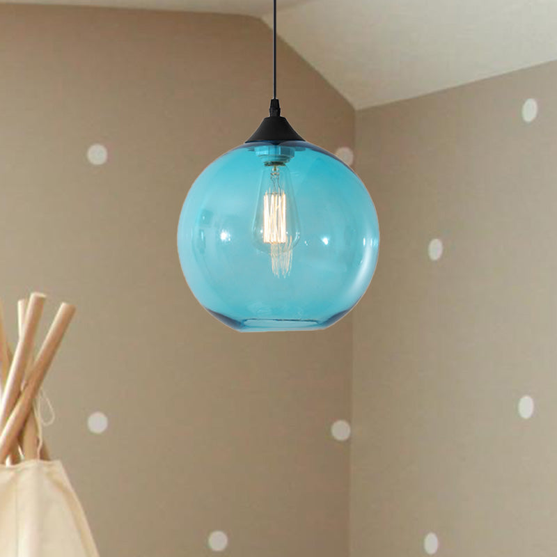 Globe Pendant Ceiling Light Macaron Clear/Coffee/Red Glass 1 Head Dining Room Hanging Lamp kit Clearhalo 'Ceiling Lights' 'Glass shade' 'Glass' 'Modern Pendants' 'Modern' 'Pendant Lights' 'Pendants' Lighting' 257489