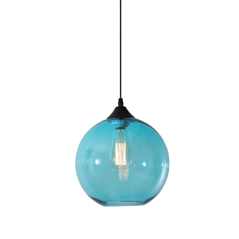 Globe Pendant Ceiling Light Macaron Clear/Coffee/Red Glass 1 Head Dining Room Hanging Lamp kit Clearhalo 'Ceiling Lights' 'Glass shade' 'Glass' 'Modern Pendants' 'Modern' 'Pendant Lights' 'Pendants' Lighting' 257491