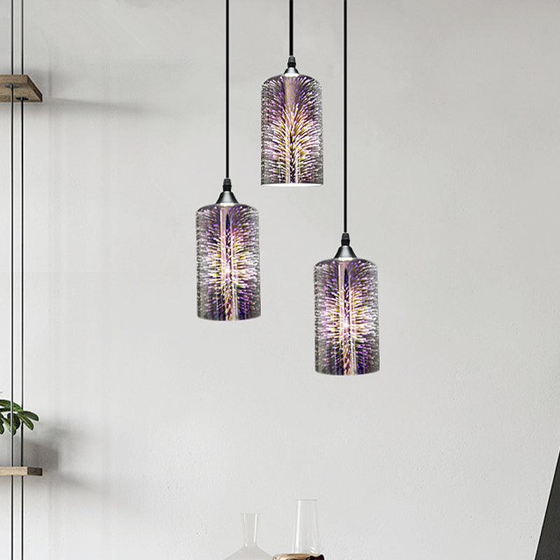 3D Colorful Glass Cylinder Pendant Ceiling Light Modern 1 Head Black Hanging Lamp Kit Clearhalo 'Ceiling Lights' 'Glass shade' 'Glass' 'Modern Pendants' 'Modern' 'Pendant Lights' 'Pendants' Lighting' 257507