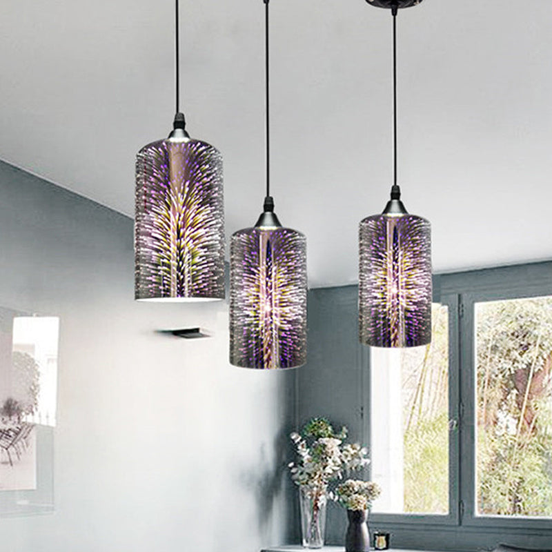 3D Colorful Glass Cylinder Pendant Ceiling Light Modern 1 Head Black Hanging Lamp Kit Clearhalo 'Ceiling Lights' 'Glass shade' 'Glass' 'Modern Pendants' 'Modern' 'Pendant Lights' 'Pendants' Lighting' 257508