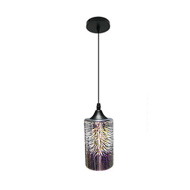 3D Colorful Glass Cylinder Pendant Ceiling Light Modern 1 Head Black Hanging Lamp Kit Clearhalo 'Ceiling Lights' 'Glass shade' 'Glass' 'Modern Pendants' 'Modern' 'Pendant Lights' 'Pendants' Lighting' 257509