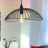 8"/19.5" Dia Caged Ceiling Light Industrial Style Metal 1 Head Kitchen Suspension Light with Waveforms Design in Black Black Clearhalo 'Art Deco Pendants' 'Black' 'Cast Iron' 'Ceiling Lights' 'Ceramic' 'Crystal' 'Industrial Pendants' 'Industrial' 'Metal' 'Middle Century Pendants' 'Pendant Lights' 'Pendants' 'Rustic Pendants' 'Tiffany' Lighting' 257529