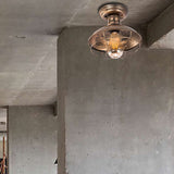 Barn Shade Kitchen Semi Mount Light Wrought Iron 1 Head Ceiling Flush Mount with Wire Guard in Antique Bronze/Bronze Clearhalo 'Ceiling Lights' 'Close To Ceiling Lights' 'Close to ceiling' 'Semi-flushmount' Lighting' 257540