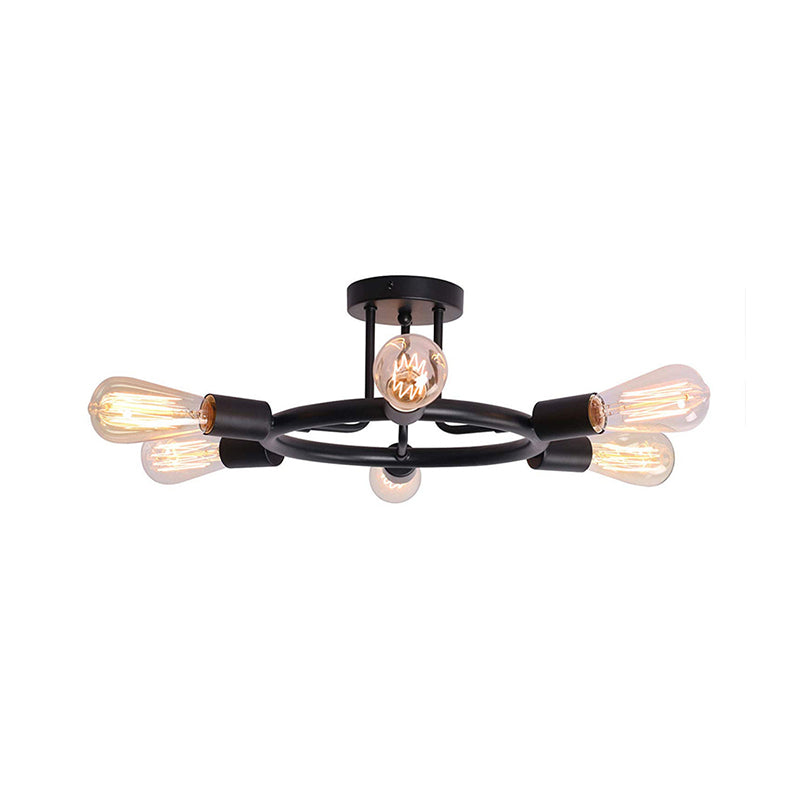 Bare Bulb Semi Flush Ceiling Light Mid Century Metallic 6 Heads Semi Mount Light in Brass/Black Finish Clearhalo 'Ceiling Lights' 'Close To Ceiling Lights' 'Close to ceiling' 'Semi-flushmount' Lighting' 257561