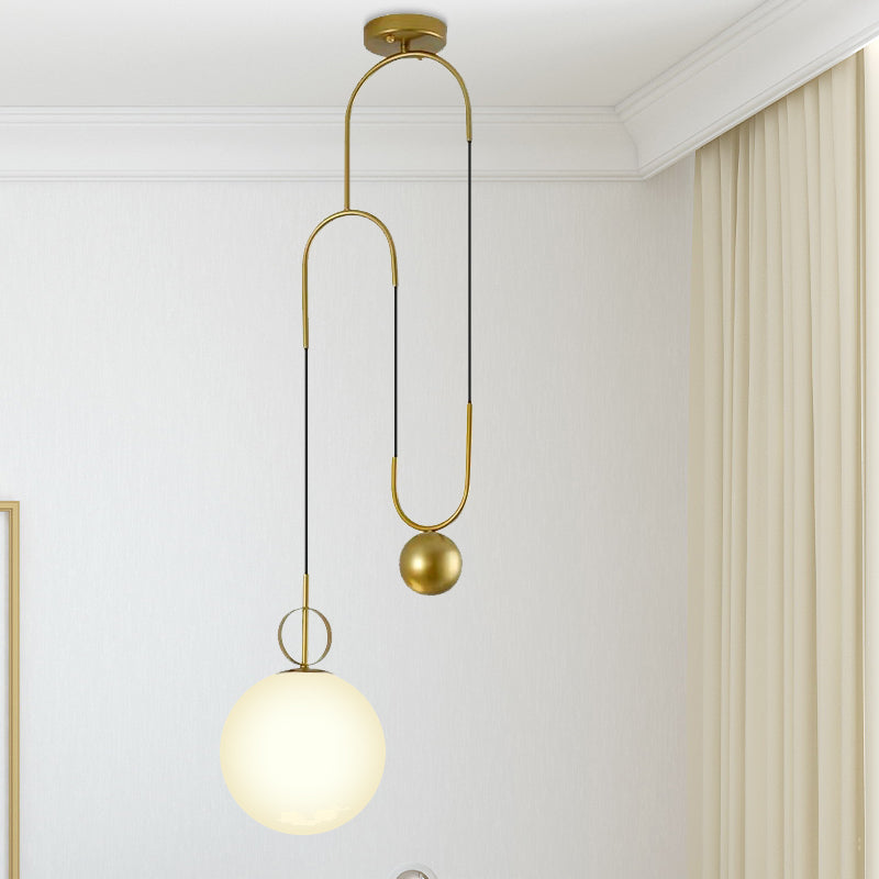 Sphere Pendant Light Modern White Glass 1 Head Bedroom Hanging Light Fixture in Gold Clearhalo 'Ceiling Lights' 'Glass shade' 'Glass' 'Modern Pendants' 'Modern' 'Pendant Lights' 'Pendants' Lighting' 257566