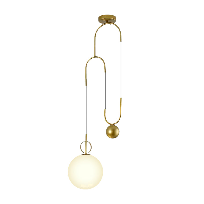 Sphere Pendant Light Modern White Glass 1 Head Bedroom Hanging Light Fixture in Gold Clearhalo 'Ceiling Lights' 'Glass shade' 'Glass' 'Modern Pendants' 'Modern' 'Pendant Lights' 'Pendants' Lighting' 257570