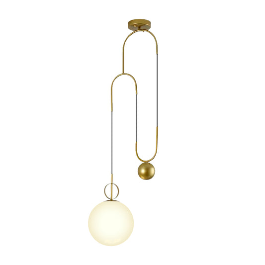 Sphere Pendant Light Modern White Glass 1 Head Bedroom Hanging Light Fixture in Gold Clearhalo 'Ceiling Lights' 'Glass shade' 'Glass' 'Modern Pendants' 'Modern' 'Pendant Lights' 'Pendants' Lighting' 257570