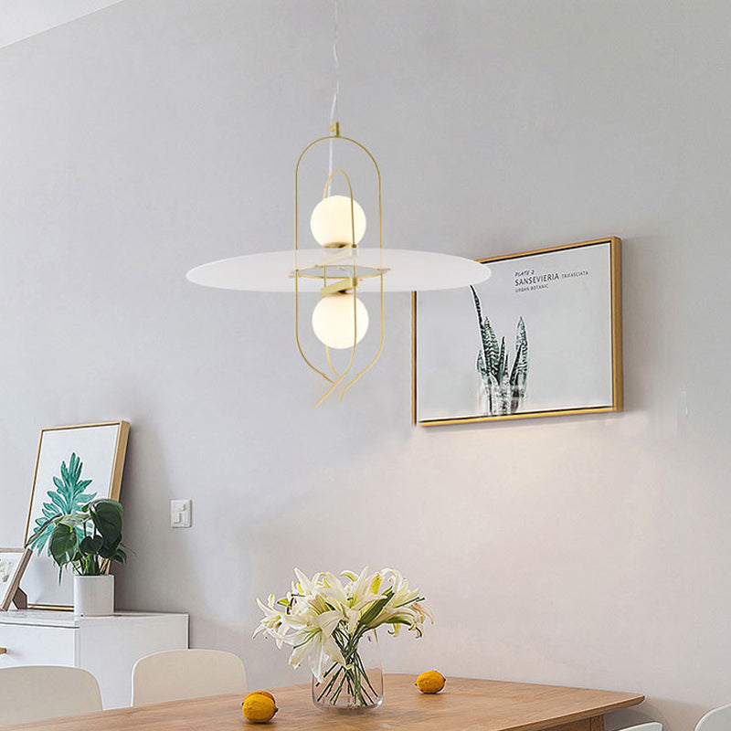 Brass Oval Frame Pendant Light Fixture Contemporary 1 Head Metal Suspension Light with Disc Glass Shade Clearhalo 'Ceiling Lights' 'Glass shade' 'Glass' 'Modern Pendants' 'Modern' 'Pendant Lights' 'Pendants' Lighting' 257581