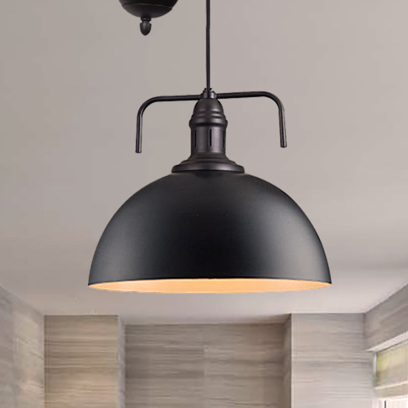 Black Dome Hanging Lighting Warehouse Style 1 Light Metallic Pendant Light Fixture with Pulley Design, 8"/12" Wide Clearhalo 'Art Deco Pendants' 'Black' 'Cast Iron' 'Ceiling Lights' 'Ceramic' 'Crystal' 'Industrial Pendants' 'Industrial' 'Metal' 'Middle Century Pendants' 'Pendant Lights' 'Pendants' 'Rustic Pendants' 'Tiffany' Lighting' 257731