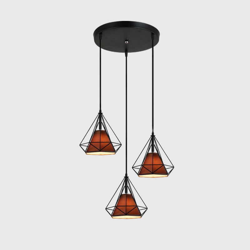 3 Lights Diamond Cage Multi Pendant Light Creative Industrial Metal Multi-Light Pendant for Restaurant Coffee Round Clearhalo 'Ceiling Lights' 'Modern Pendants' 'Modern' 'Pendant Lights' 'Pendants' Lighting' 2578806