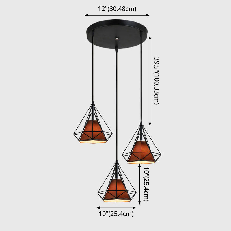 3 Lights Diamond Cage Multi Pendant Light Creative Industrial Metal Multi-Light Pendant for Restaurant Clearhalo 'Ceiling Lights' 'Modern Pendants' 'Modern' 'Pendant Lights' 'Pendants' Lighting' 2578816