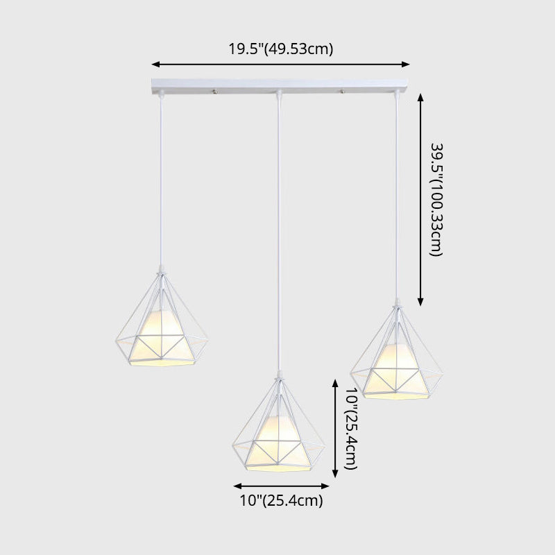 3 Lights Diamond Cage Multi Pendant Light Creative Industrial Metal Multi-Light Pendant for Restaurant Clearhalo 'Ceiling Lights' 'Modern Pendants' 'Modern' 'Pendant Lights' 'Pendants' Lighting' 2578824