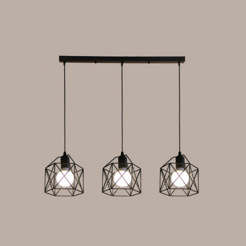 3 Lights Birdcage Multi Pendant Simple Industrial Style Metal Multi Drop Ceiling Lights for Restaurant Black Linear Clearhalo 'Art Deco Pendants' 'Black' 'Cast Iron' 'Ceiling Lights' 'Ceramic' 'Crystal' 'Industrial Pendants' 'Industrial' 'Metal' 'Middle Century Pendants' 'Pendant Lights' 'Pendants' 'Rustic Pendants' 'Tiffany' Lighting' 2578827