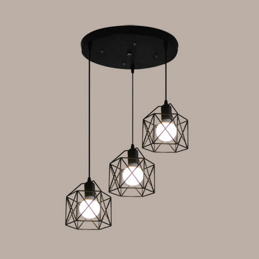 3 Lights Birdcage Multi Pendant Simple Industrial Style Metal Multi Drop Ceiling Lights for Restaurant Clearhalo 'Art Deco Pendants' 'Black' 'Cast Iron' 'Ceiling Lights' 'Ceramic' 'Crystal' 'Industrial Pendants' 'Industrial' 'Metal' 'Middle Century Pendants' 'Pendant Lights' 'Pendants' 'Rustic Pendants' 'Tiffany' Lighting' 2578831