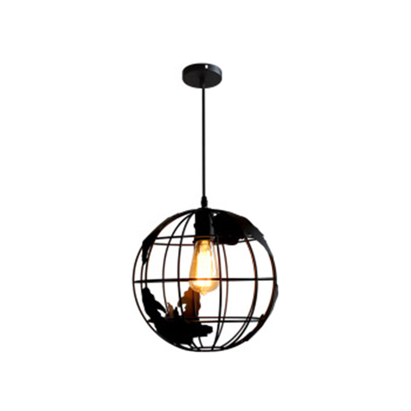 1 Light Cage Globe Ceiling Light Industrial Metallic Pendant Light for Coffee Shop Black 12" Clearhalo 'Art Deco Pendants' 'Black' 'Cast Iron' 'Ceiling Lights' 'Ceramic' 'Crystal' 'Industrial Pendants' 'Industrial' 'Metal' 'Middle Century Pendants' 'Pendant Lights' 'Pendants' 'Rustic Pendants' 'Tiffany' Lighting' 2578931