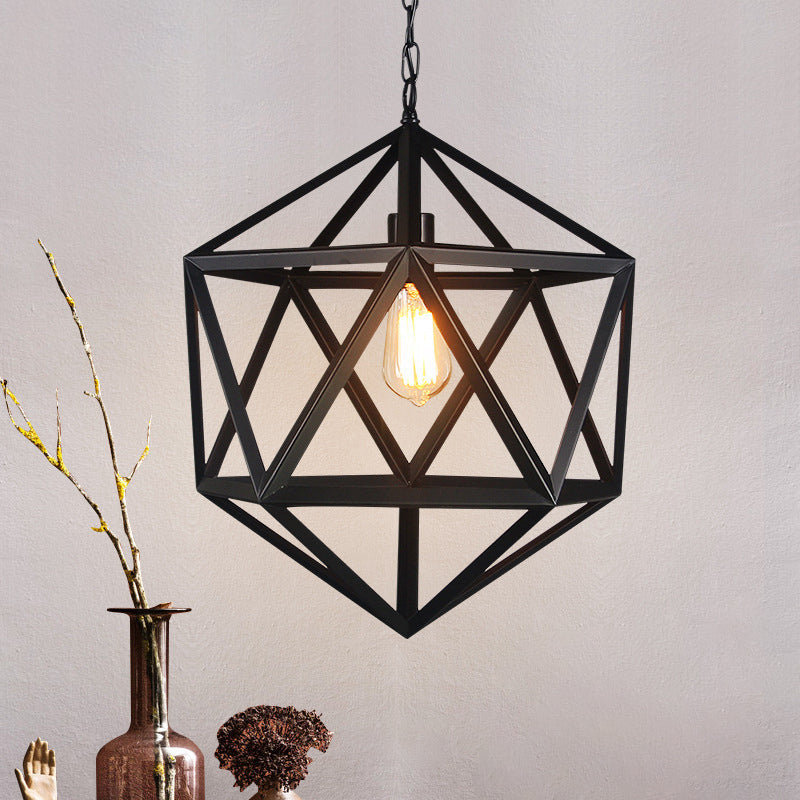 1 Light Prism Cage Hanging Pendant Lights Retro Industrial Style Metallic Pendant Ceiling Lights Black Clearhalo 'Art Deco Pendants' 'Black' 'Cast Iron' 'Ceiling Lights' 'Ceramic' 'Crystal' 'Industrial Pendants' 'Industrial' 'Metal' 'Middle Century Pendants' 'Pendant Lights' 'Pendants' 'Rustic Pendants' 'Tiffany' Lighting' 2578940