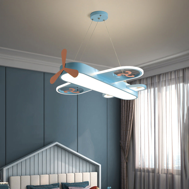 1 Light Airplane Shape Pendant Kids Metallic Drop Lamp with Round Canopy for Bedroom Clearhalo 'Ceiling Lights' 'Pendant Lights' 'Pendants' Lighting' 2578988