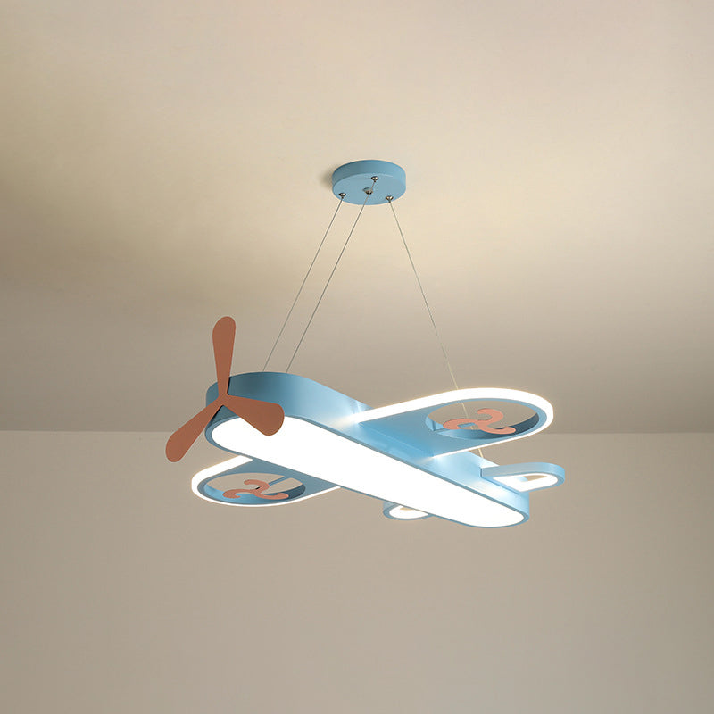 1 Light Airplane Shape Pendant Kids Metallic Drop Lamp with Round Canopy for Bedroom Blue 21.5" Clearhalo 'Ceiling Lights' 'Pendant Lights' 'Pendants' Lighting' 2578989