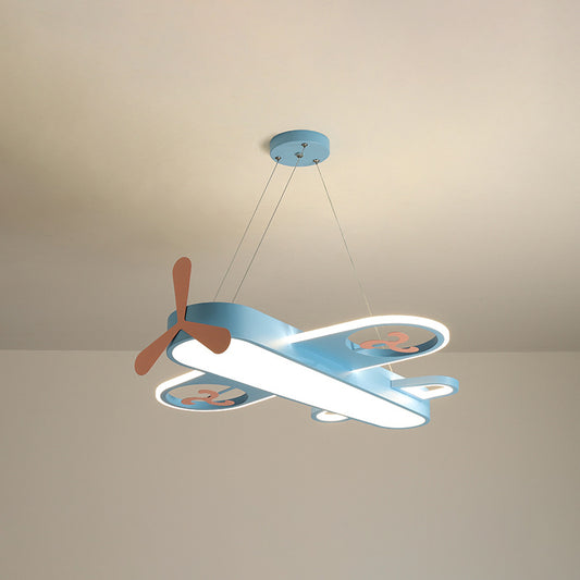 1 Light Airplane Shape Pendant Kids Metallic Drop Lamp with Round Canopy for Bedroom Blue 21.5" Clearhalo 'Ceiling Lights' 'Pendant Lights' 'Pendants' Lighting' 2578989