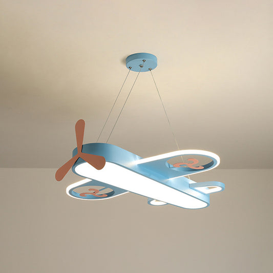 1 Light Airplane Shape Pendant Kids Metallic Drop Lamp with Round Canopy for Bedroom Blue 27" Clearhalo 'Ceiling Lights' 'Pendant Lights' 'Pendants' Lighting' 2578990