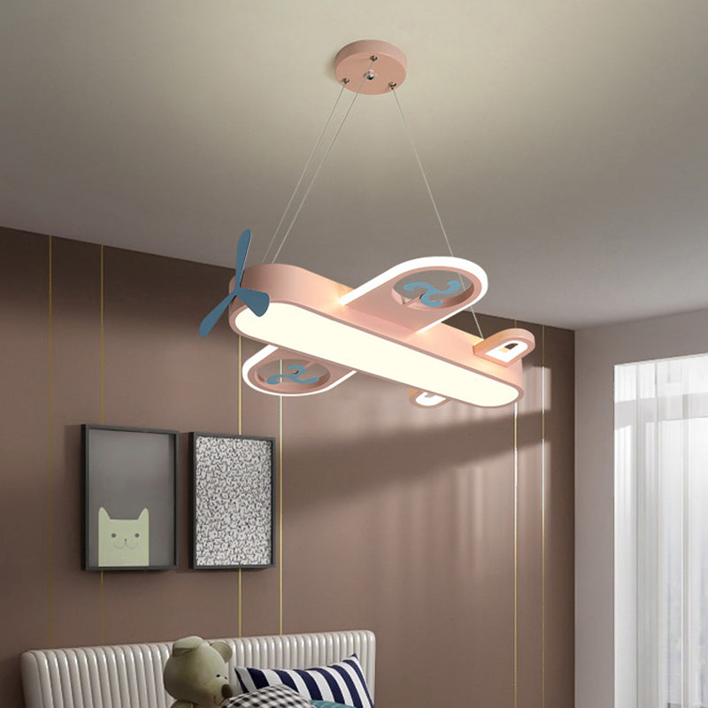 1 Light Airplane Shape Pendant Kids Metallic Drop Lamp with Round Canopy for Bedroom Clearhalo 'Ceiling Lights' 'Pendant Lights' 'Pendants' Lighting' 2578991