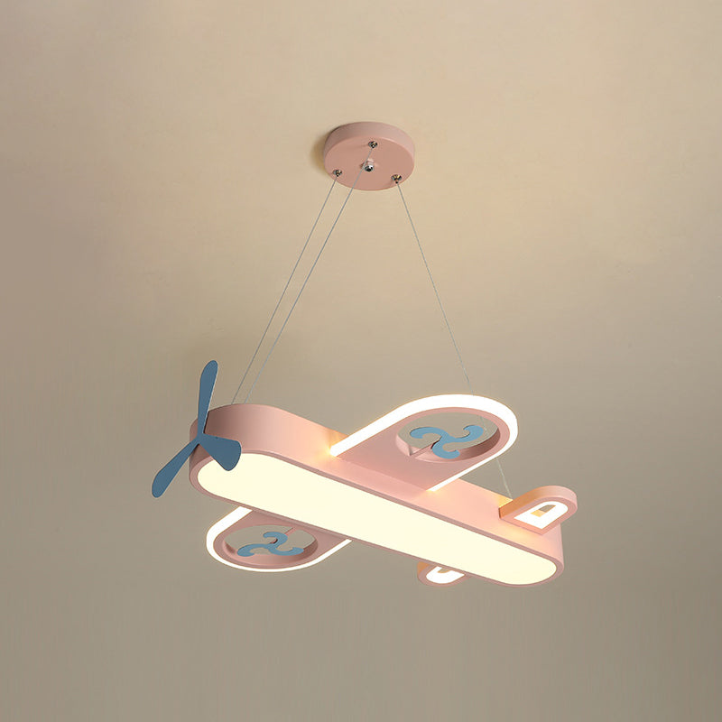 1 Light Airplane Shape Pendant Kids Metallic Drop Lamp with Round Canopy for Bedroom Pink 21.5" Clearhalo 'Ceiling Lights' 'Pendant Lights' 'Pendants' Lighting' 2578992