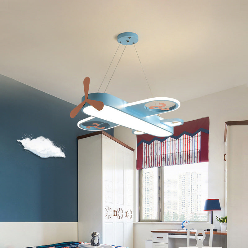 1 Light Airplane Shape Pendant Kids Metallic Drop Lamp with Round Canopy for Bedroom Clearhalo 'Ceiling Lights' 'Pendant Lights' 'Pendants' Lighting' 2578993