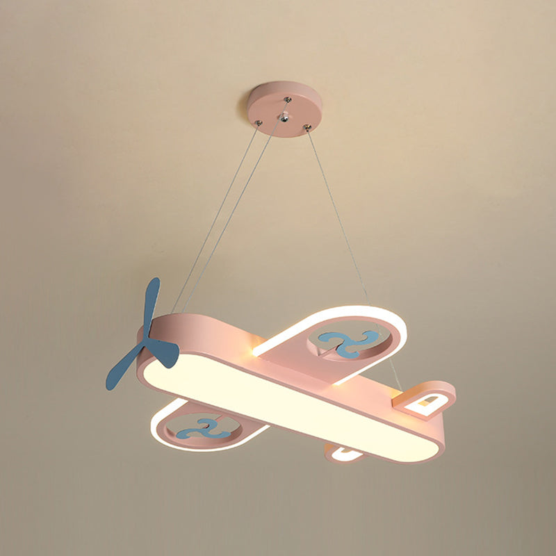 1 Light Airplane Shape Pendant Kids Metallic Drop Lamp with Round Canopy for Bedroom Pink 27" Clearhalo 'Ceiling Lights' 'Pendant Lights' 'Pendants' Lighting' 2578994