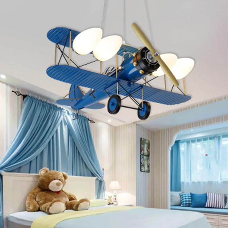 5 Lights Airplane Shape Pendant Lights Kids Metallic Ceiling Hang Fixtures for Kindergarten Blue Clearhalo 'Ceiling Lights' 'Pendant Lights' 'Pendants' Lighting' 2578999