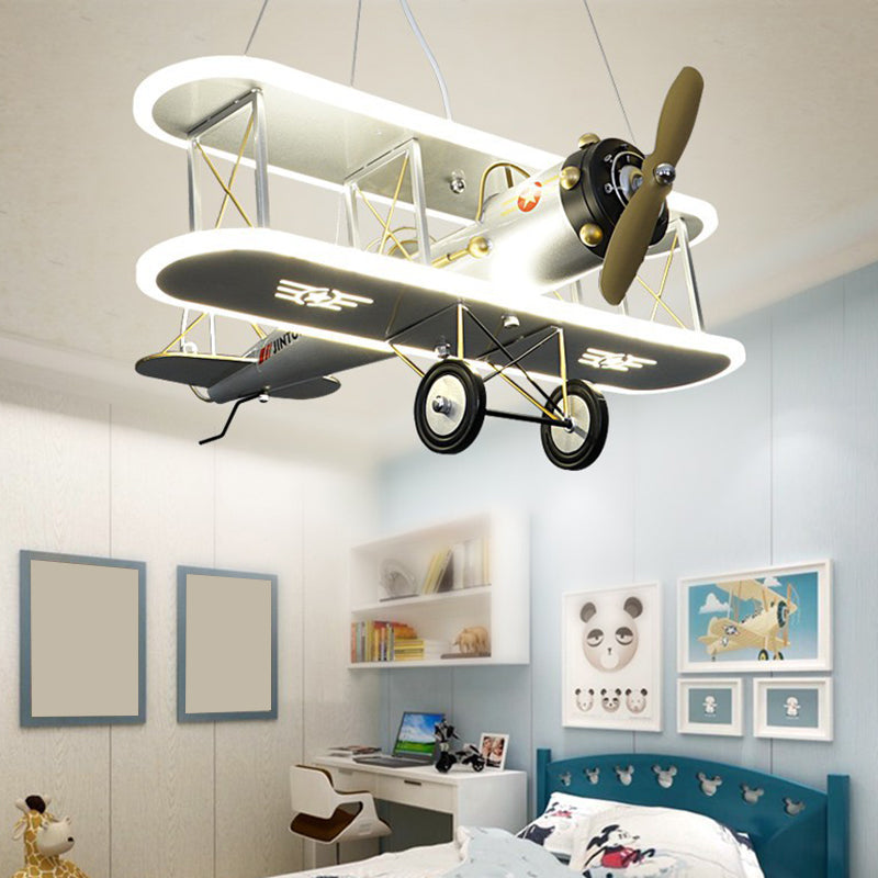 1 Light Prop Plane Pendant Lamp Kids Metallic Ceiling Lamp for Boys Bedroom Living Room Clearhalo 'Ceiling Lights' 'Pendant Lights' 'Pendants' Lighting' 2579006