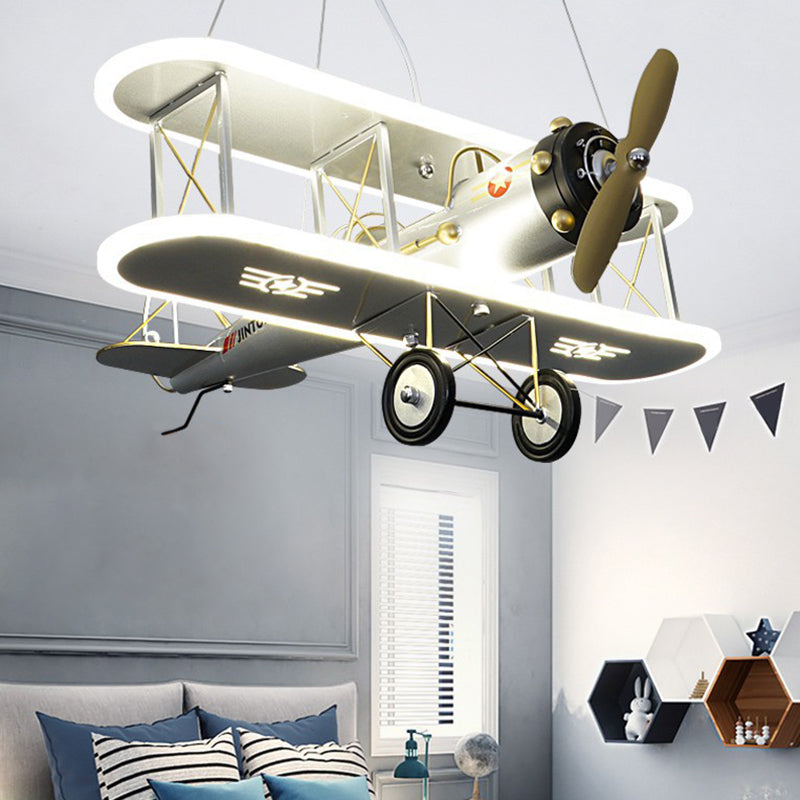 1 Light Prop Plane Pendant Lamp Kids Metallic Ceiling Lamp for Boys Bedroom Living Room Silver Clearhalo 'Ceiling Lights' 'Pendant Lights' 'Pendants' Lighting' 2579008