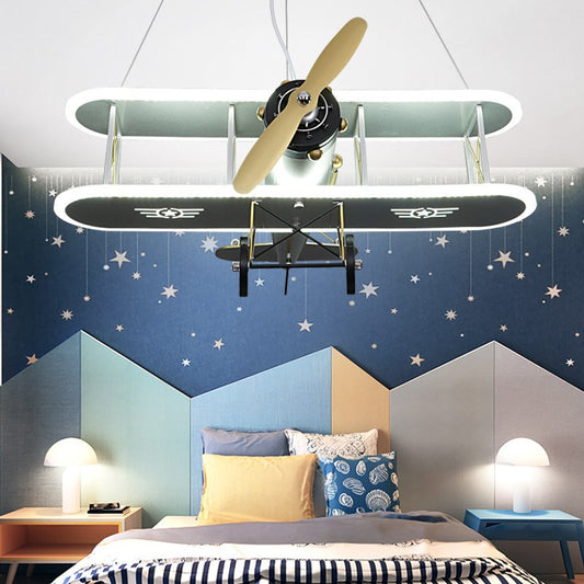 1 Light Prop Plane Pendant Lamp Kids Metallic Ceiling Lamp for Boys Bedroom Living Room Clearhalo 'Ceiling Lights' 'Pendant Lights' 'Pendants' Lighting' 2579009