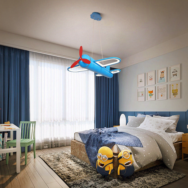 1 Light Aircraft Pendant Light Fixtures Kids Metallic Suspension Pendant Light for Childrens Bedroom Clearhalo 'Ceiling Lights' 'Pendant Lights' 'Pendants' Lighting' 2579015